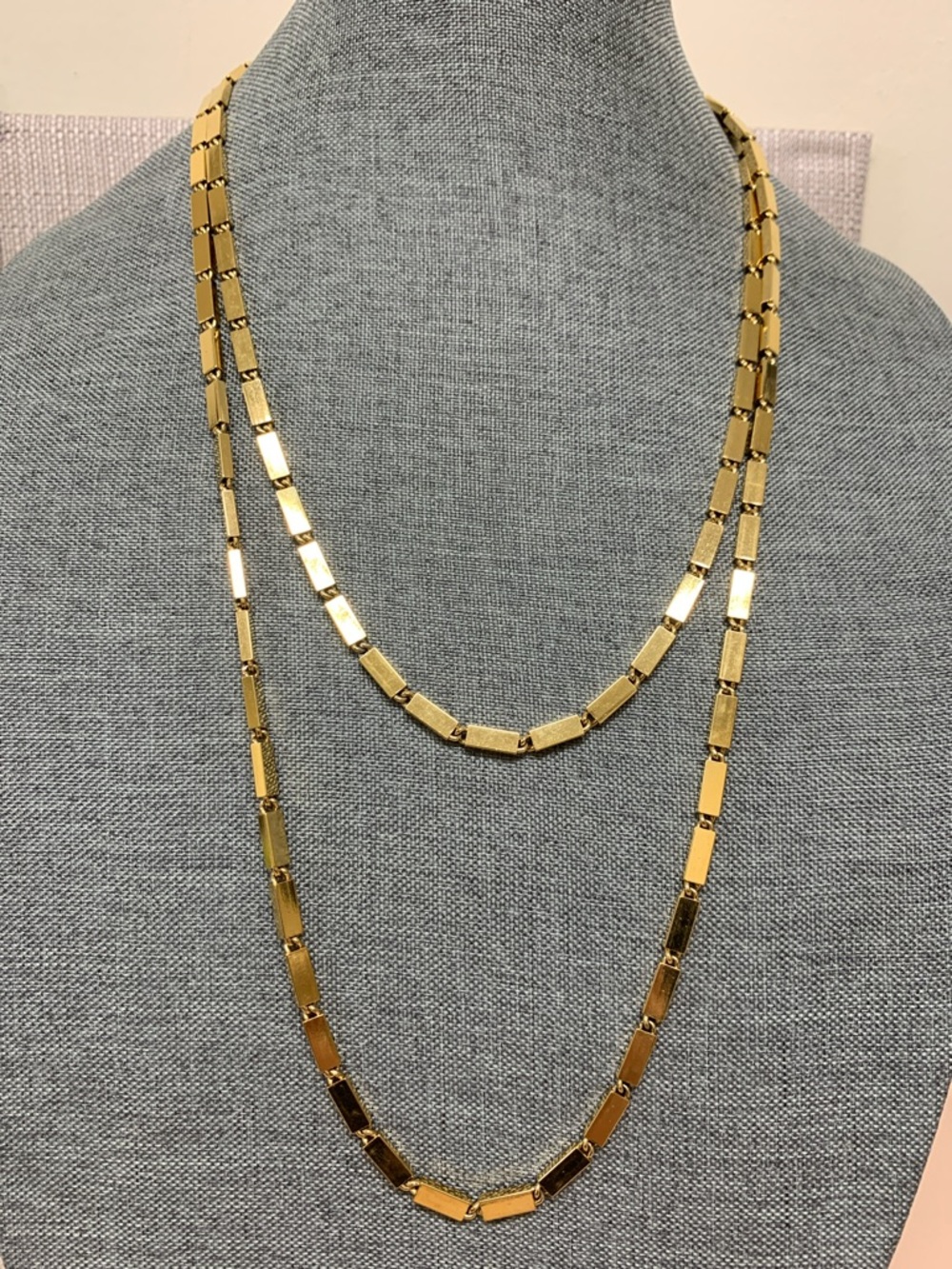 MONET Vintage Gold Plated Rectangular Link Chain 54”Long Necklace - Picture 3 of 8